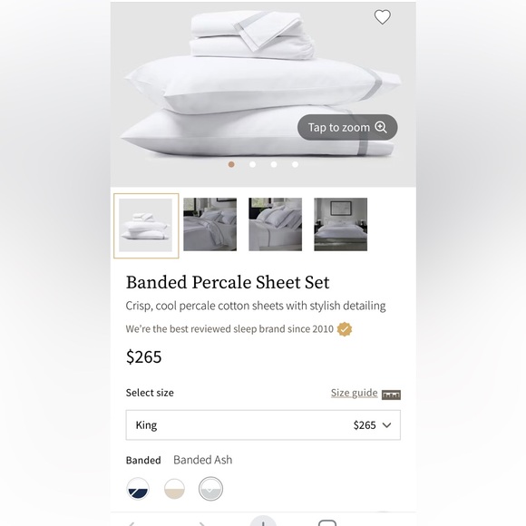 Saatva Percale Banded Percale Sheet Set Cal King - Picture 1 of 5
